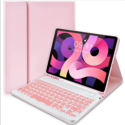 Fanousy Schutzhülle für iPad 2021 (9. Generation)/2020 (8. Gen)/iPad 2019 (7. Generation), 10.2 Zoll, iPad Air 3, iPad Pro 10.5, französische Tastaturlayout, Rosa Cover
