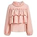 GRACE KARIN Chemise Manches Longues pour Bébé Fille Enfant Haut Chemisier Chic Volants en Col Rond Rose Clair 7-8 Ans