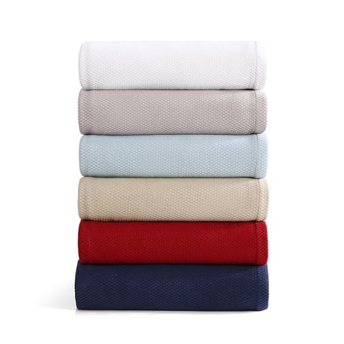 Image of Tommy Hilfiger - Queen Cotton Blanket, Textured Pique Weave Bedding, Medium Weight Soft Blanket, Anti-Pilling & Fade Resistant, Ideal for Layering, Oeko-TEX Certified (Beige)