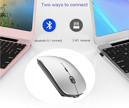 Bluetooth Mouse For Ipad Pro Ipad Air Rechargeable Bluetooth Wireless Mouse For Macbook Pro Macbook Air Mac Laptop Chromebook Windows Desktop Notebook Macbook Hp Pc Dell (Gray Black) #TOP1