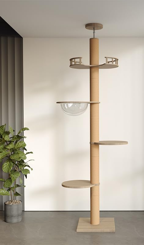 関税負担なし☆据え置き 猫 木登りタワー 爪研ぎ 省スペース 爪とぎ 無臭 12cm極太支柱 宇宙船ハンモック 突っ張り 麻紐 木製 太い支柱 ス