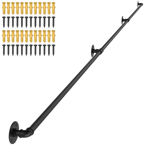 OUSHENG Stair Railing Indoor Hand Rails for Outdoor Steps Industrial Pipe Handrail Metal Iron Handle Support for Wall Mount Staircase Porch Vintage Farmhouse Style 12ft