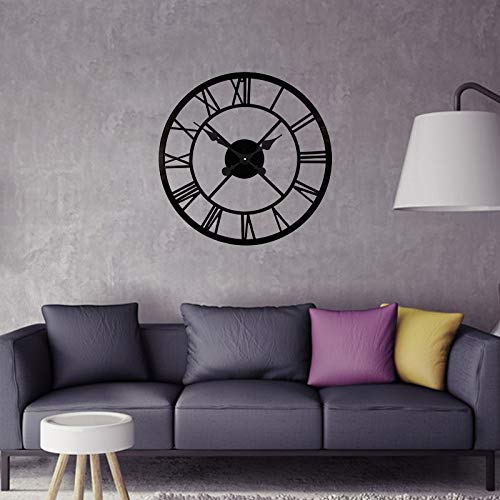 Timelike Large Decorative Wall Clock, European Industrial Roman Numeral Metal Wall Clock Home Decor Ideal For Living Room Kitchen And Den (Black, 24") #TOP4