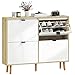 HOMCOM Scarpiera Salvaspazio Slim con 4 Ante a Ribalta, Scarpiera Ingresso con Ripiani Regolabili su 2 Livelli e Base Rialzata, Porta Scarpe per 20 Paia con Maniglia, 105x24x92.5 cm, Bianco Lucido immagine