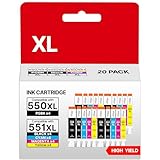 550 551 XL Patronen 550XL 551XL Multipack Kompatibel für Canon 551 PGI-550XL CLI-551XL PGI550 CLI551 für Canon MX925 Laserdrucker IP7250 MX925 MX920 MX725 MG5650 MG6450 Inkjet a Drucker (20er-Pack)