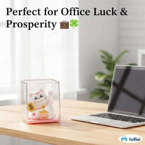 Image of FunBlast Maneki Neko Lucky Cat, Waving Arm Solar Powered Good Luck Wealth Welcoming Display Car Decor Paw Up with Arm, Decor Item for Home, Office and Car (Pink)