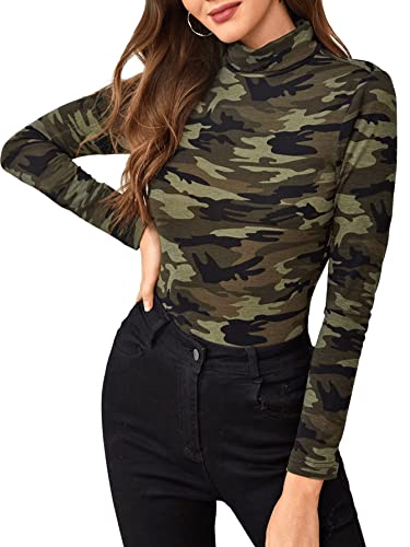 Image of Milumia Women's High Neck Zebra Print Pullovers Long Sleeve Top Camo Print Small