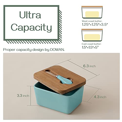 Dowan Butter Dish, Large Ceramic Butter Dish With Lid For Countertop, Farmhouse Butter Keeper With Knife And High-Quality Silicone Holds Two Sticks Of Butter, Turquoise #TOP15