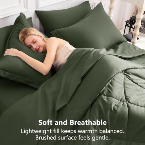Image of CozyLux Full Size Comforter Sets Dark Green - 7 Pieces Bed in a Bag Full, Luxury Soft Bed Set for All Seasons, Bedding Set with Down Alternative Comforter, Sheets, Pillowcases & Shams