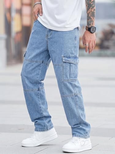 Image of Men Loose Fit Men's Flip Pocket Cargo || Mens Stylish Cotton Loose Fit Denim Jeans || Multi-Pocket Styling || Perfect for Casual Fashion || Comfortable Classic Men's Outerwear (MDJ-3)