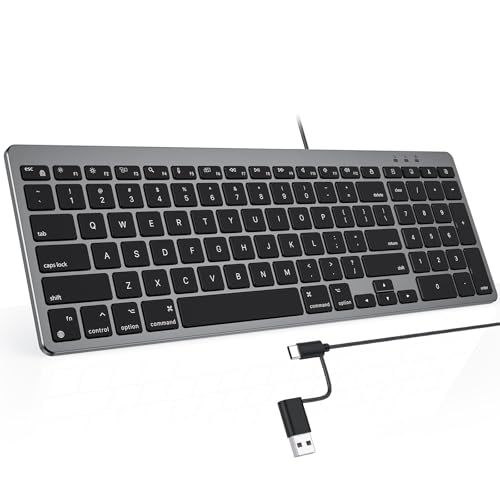 OMOTON Wired Keyboard Compatible with Mac, with Dual Interface (USB and Type-C), Numeric Keypad Compatible with MacBook Pro/Air, iMac, Mac mini/Pro Laptop, Grey