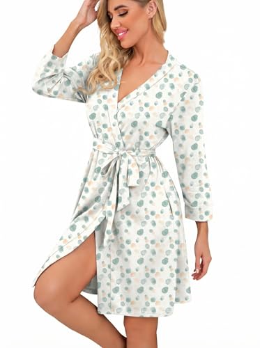 Image of PrinStory Womens Robe Lightweight Short Knit Bathrobe Soft Ladies Sleepwear with Pockets