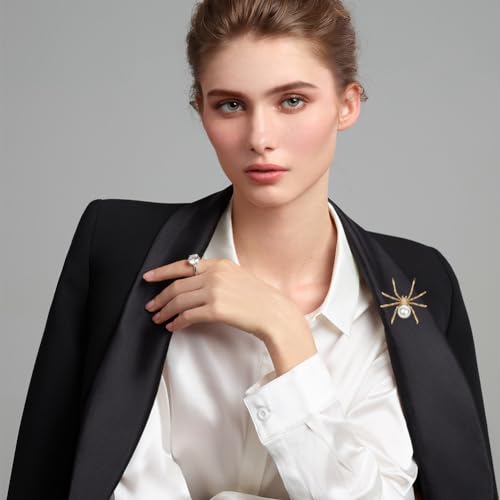 Image of Victorian Style Mother of Pearl Body and Micro Pave Spider Brooches Pins Silver Tone Goth Accessories Pins for Backpacks Aesthetic