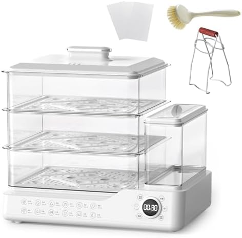 800W 3-Tier Electric Food Steamer with 24L Capacity, Touch Screen, Independent Water Tank, 24h Timer, Auto Shut-Off - Ideal for Healthy Cooking (Blue)