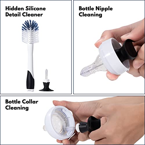 Jumperlay Baby Bottle Brush With 1 Pack Nipple Brush And 2 Pack Straw Cleaner Brushes, Baby Bottle Cleaning Brush Set With Suction Cup Stand And A Hidden Mini Brush, Black #TOP2