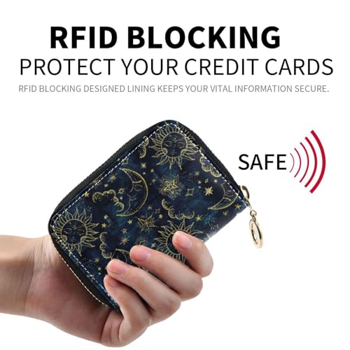 Vintage Moon Sun Star Sky RFID Credit Card Holder Leather With Zipper Card Case Wallet for Women Girls2