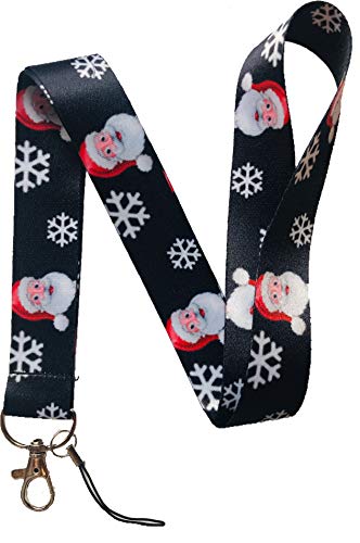 Cordón para el cuello de 25 mm negro con mosquetón metálico y copos de nieve