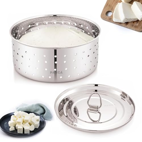 PANCA Stainless Steel Round Paneer Mould | Paneer Strainer 500ml | Paneer Press Mould Maker (Round, Pack of 1, Silver)