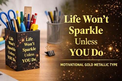 Image of Sumiko motivational Pen Stand holder Size: 4 x 2.75 inch | Desk Organizer Pen Pencil Holder for Office and Home Decor (Black Sparkle)