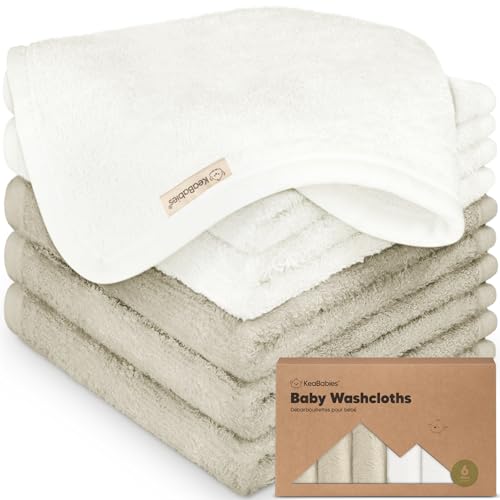 6-Pack Baby Washcloths - Soft Viscose from Bamboo Washcloth, Baby Wash Cloths for Newborn, Kids, Bath Baby Towels, Face Towel, Face Cloths for Washing Face(White/Stone)