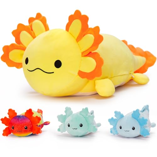 Image of MaoGoLan 4Pcs Giant Axolotl Plush with 3 Babies Inside-23.5 inch Large Ultra Soft Axolotl Stuffed Animals Throw Pillow-Squishy Stuffed Axolotl Plush Collection Gift for Axolotl Lover,Kids,Teens,Yellow