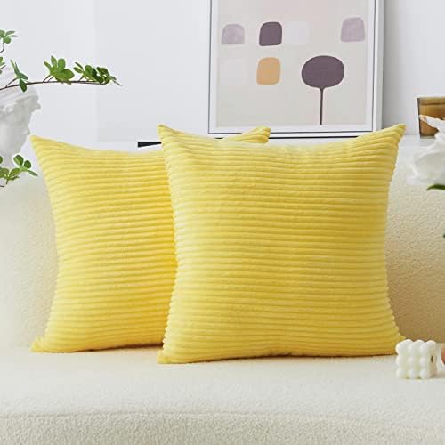 Home Brilliant Pillow Covers 16x16 Lemon Yellow Throw Pillow Covers Supersoft Stripe Velvet 2 Packs Toss Pillowcases for Women Living Room, 40x40 cm, 16 x 16 Inch, Sundress