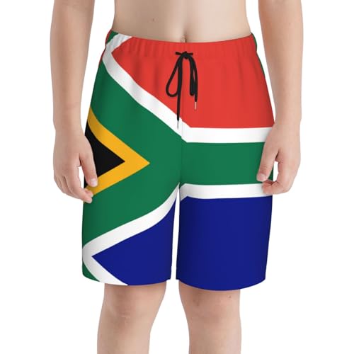 South African Flag Youth Beach Pants, Soft and Breathable, with Drawstring Waist, Suitable for Sports and Leisure.3