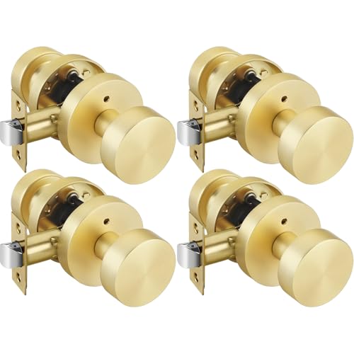 Image of Goldenwarm Gold Door Knobs Interior Privacy, Zinc Alloy Keyless Brushed Gold Door Knobs for Bedroom Bathroom, Heavy Duty Interior Door Knob - Adjustable & Reversible (4 Pack)
