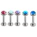 5PCS 16G Fire Opal Labret Piercing Stainless Steel Tragus Helix Lip Monroe Body Piercing Stud (4mm Opal / 8mm Bar Length)
