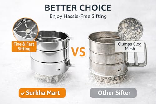 Image of Flour Sifter Stainless Steel for Baking | Atta Channi /Flour Sieve with Fine Mesh & Easy Press Handle | Powdered Sugar & Maida Sifter | Baking Flour Strainer Kitchen Tool