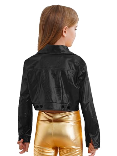 Kids Girls Metallic Motorcycle Jacket Shiny Long Sleeve Outwear PU Motor Biker Crop Coat for Jazz Dance4