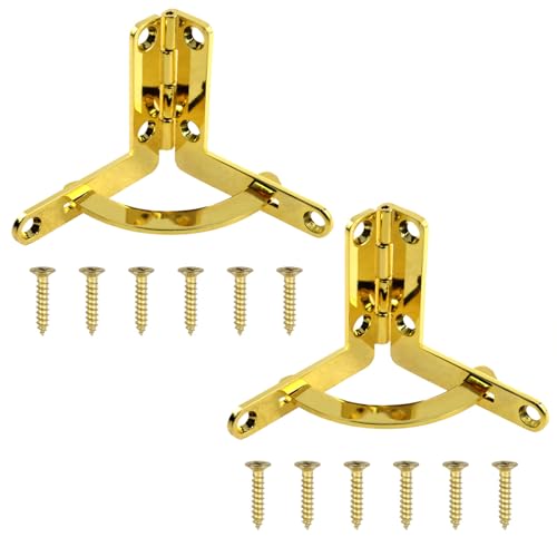 Lovelysp 44mm/ 1.73-inch Gold-zinc Alloy Box Hinges 90-Degree Folding Support Hinges for Cigar Furniture with Installation Screws, Jewelry Small Box Four-Corner Hinge 2pcs