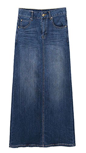 ECOTISH Mujeres Elegante Alta Cintura Denim A-Line Falda Slim Fit cómoda Falda Larga de Mezclilla para Las Damas de Jean Azul Falda lápiz (Large, Azul 2)