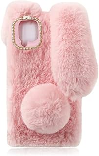 Fluffy Fur Plush Case for Samsung Galaxy A12/M12/F12 Cute Bunny Furry Girly Cover 3D Animal Fuzzy Protective Case Faux Rabbit Cony hair kawaii Toy Fun Women Phone Shell for Samsung M12 Pink