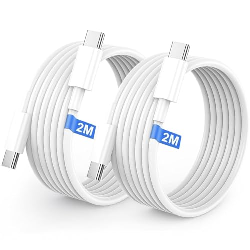 Cable USB C a USB C 60W [2 Unidades 2M+2M], PD 3.0 Cable USB C Carga RápidaTipo C para iPhone 17/16/15/Pro/Plus/Pro Max, para Samsung Galaxy S25 S24 S23 S22, para iPad Pro/Air/Mini (blanco) (White)