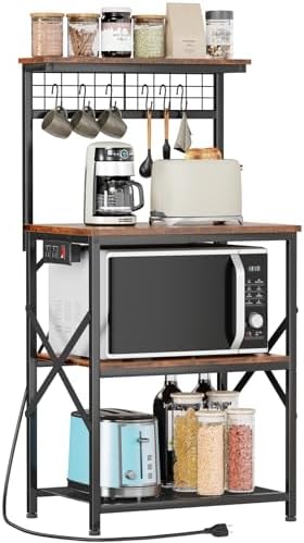 Furologee Kitchen Bakers Rack with Power Outlet, Microwave Oven S...