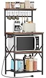 SUEHOO Alacenas para Cocina, Estantes Organizadores de 4 Niveles con Enchufes y 6 Ganchos, Muebles para Microondas Mueble...
