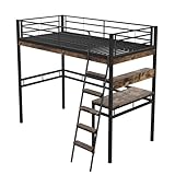 Azkoeesy Cama alta con escritorio, color negro