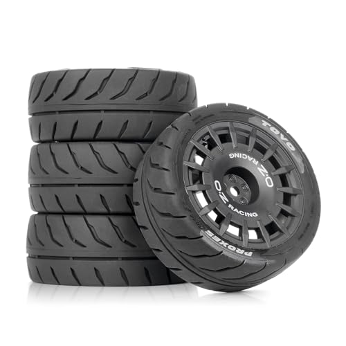 4PCS 1/10 RC Rally Tires & Rims, 68x28mm 12mm Hex Wheel Set, Fits for Traxxas Tamiya HPI WR8 1/10 Scale On-Road Car (Black)