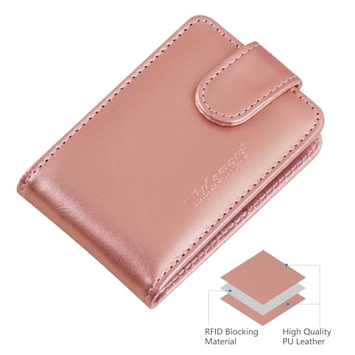 Image of Wisdompro Credit Card Holder, Slim Leather RFID Blocking Wallet Debit Card Protector Organizer Case (Build in 20 Card Slot & 6 Small Cells for Memory Cards)-Horizontal Rose Gold