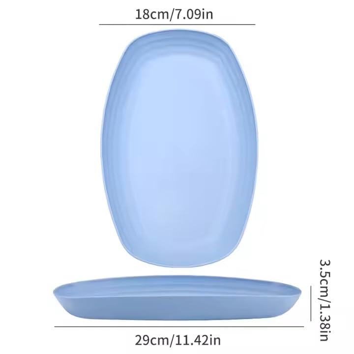Image of Wheat Straw Unbreakable Oval Plastic Plates, 11.6 inch / 7.2 inch, Lightweight for Kitchen, Party, Camping, Picnic, BBQ, Dishwasher & Microwave Safe (Mix, Pack of 4)
