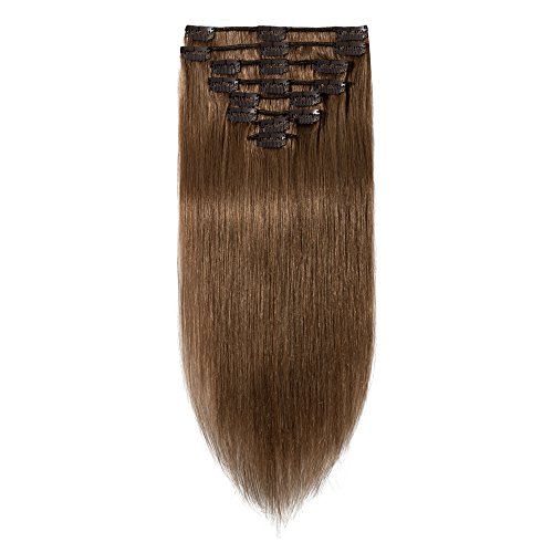 Standard Weft 16 Inch 90g Light Brown Clip in 100% Real Remy Human Hair Extensions 8 Pieces 18 Clips