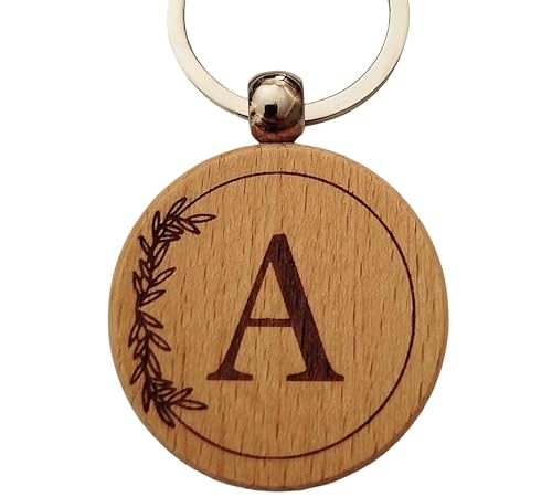 A Porte-clés Personnalisé Lettre A en Bois de Hêtre Gravé - Porte Clef Voiture Maison Cadeau Personnalisé pour Noël, Anniversaire ou Toute Occasion