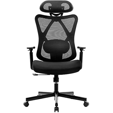 BASETBL Ergonomic Office Chair Computer Swivel Chair Adjustable Lumbar Support Armrests Desk Chair Tiltable Mesh Chair High Back Black Chair Height Adjustable Load 150 kg Cover