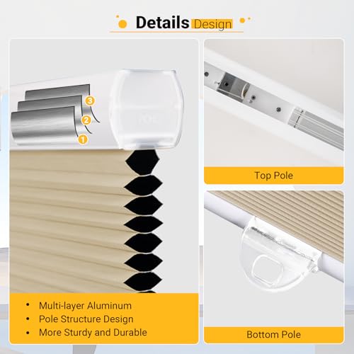 Cellular Shades Cordless Blackout Honeycomb Blinds Fabric Window Shades 23" W x 64" H, Ivory Beige(Blackout)