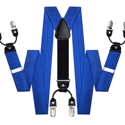 Image of Hi-Tie Men Suspender Bowtie Set Suspenders Pre-tied Bow Tie Pocket Square Cufflinks Adjustable Y Shape 6 Clips Braces Tuxedo