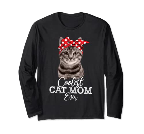 Coolest Best Cat Mom Ever Funny Cat Mom Tees for Girls Women Manga Larga