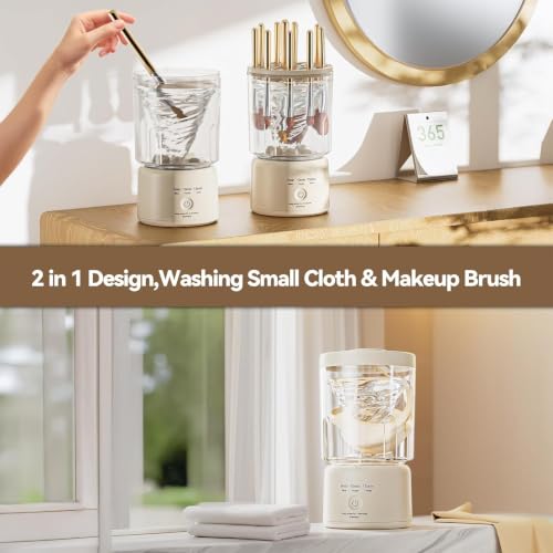 Image of Portable Mini Washing Machine, Rechargeable Underwear Washing Machine Makeup Brush Cleaner Machine Small Clothes Mini Washer for Home, Hotel, Travel and Camping (Cream)