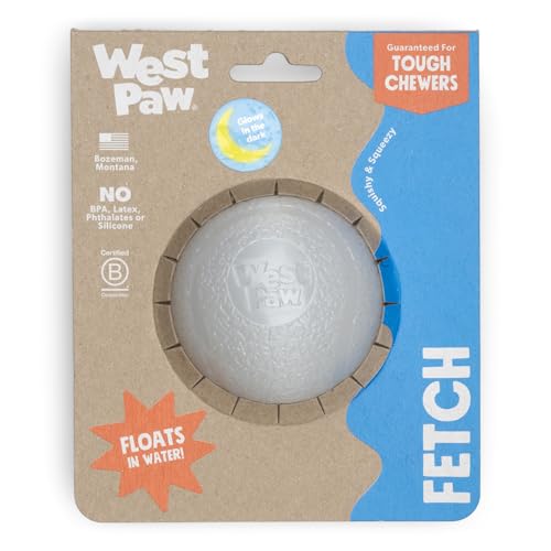 WEST PAW Boundr Balle pour chien – Jouets rebondissants pour chiens, rapporter, mâcher, jouer – Boules flottantes et recyclables – Grande lueur dans le noir