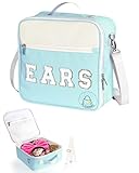 PLOZANO Mouse Ears Travel Case Multipocket Large Chenille Letter Mouse Ears Headband Holder with Shoulder Strap 11'x11'x4.5' (Blue)